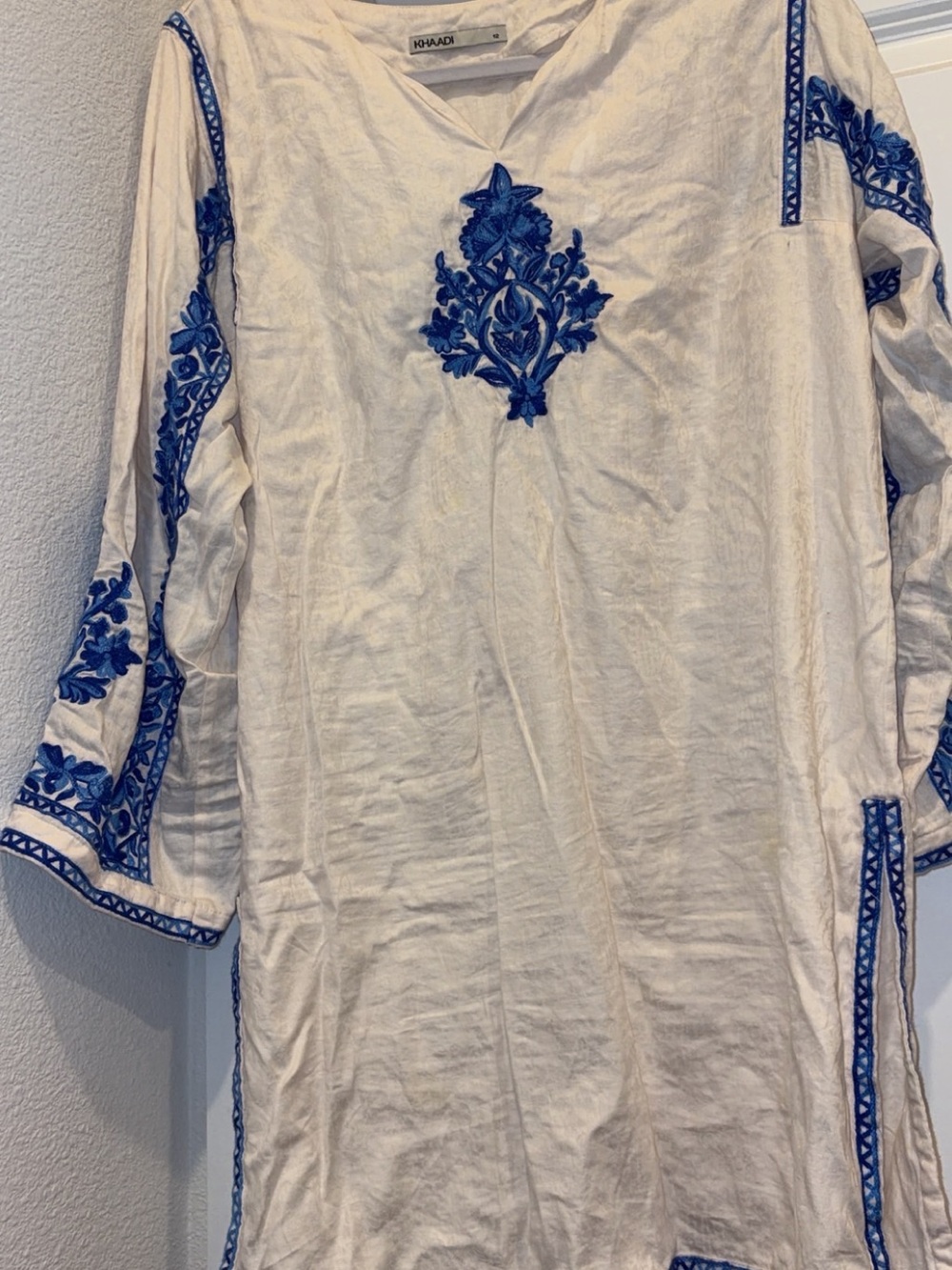 Ivory Kurta Shirt with Blue Embroidery for woman’s